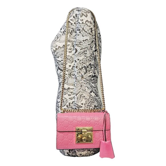 GUCCI Guccissima Small Padlock Shoulder Bag Flush 2 Way Crossbody Chain Pink GG - Picture 3 of 16